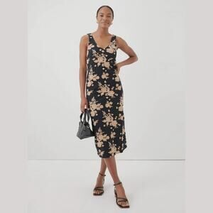 PACT Twilight Black Floral Handkerchief Hem Midi Dress Organic Cotton Sz Small